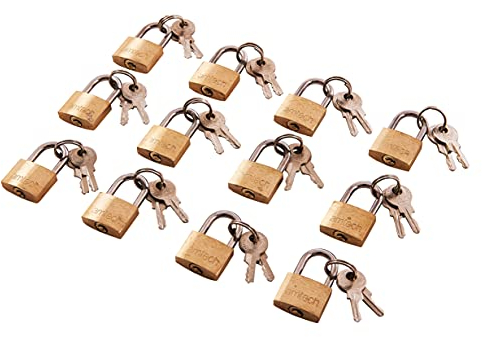 Amtech T0790 Brass Small Padlocks with Keys for Luggage, lockers, Toolboxes, Cupboards, & Sports Bags, 20mm, 12-Piece