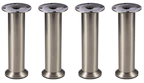 Gedotec Design Möbelfuß höhen-verstelllbar Sockelfuß Edelstahl-Optik - Vera | Moderner Sofafuß rund mit Höhe 150 mm | Kastenfuß mit Platte | 4 Stück - Moderner Metall Schrank-Fuß für Kommoden & Sofas