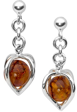 InCollections Damen-Ohrhänger Herz 925 Sterling Silber 2 Bernsteine gelb 22 mm 0010260320890