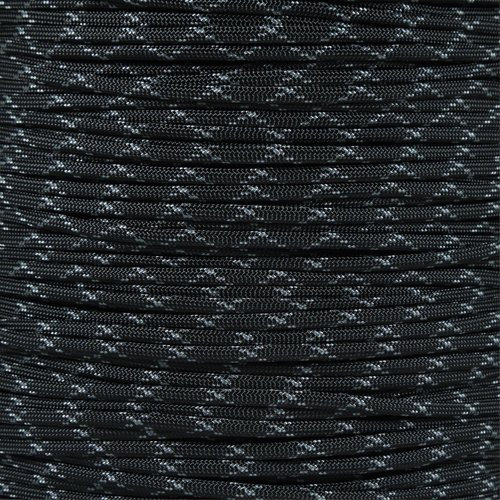 PARACORD PLANET 550 Paracord – für Innen- und Außenbereich – Freizeit-, Bastel- und Heimwerkerschnur (7,5 m, schwarz mit grau X)