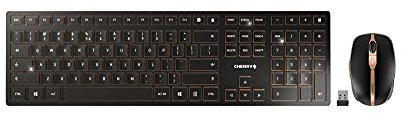 CHERRY DW 9000 SLIM, ensemble clavier et souris sans fil, Disposition EU (QWERTY), Bluetooth & Radio 2,4 GHz, Touches Silencieuses, Rechargeable, Noir Bronze