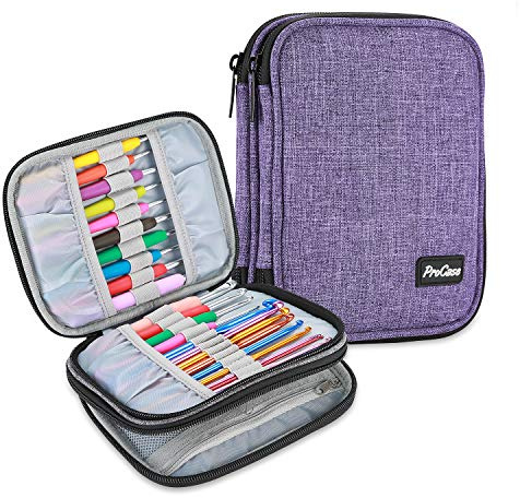 ProCase virkat krokfodral organiserare (emmpty), stickningsnålväska med nätfickor, resebärväska för virkade krokar sticknålar verktygstillbehör, upp till 16,5 cm, Lila, Modern