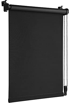 OBdeco Verdunkelungsrollo Thermorollo 55x160cm (Stoffbreite 51 cm) Schwarz ohne Bohren mit gleichfarbige Beschichtung Oeko-TEX Standard 100 Sichtschutz Sonnenschutz für Fenster & Tür