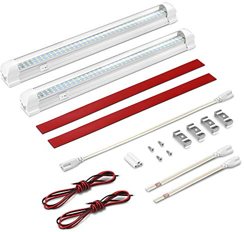 Haofy 2x108 LED Innenraumbeleuchtung Auto Innenbeleuchtung DC 12V LED Unterbauleuchte mit Verdrahtungslöcher an beiden Enden, ON/OFF Schalter Leuchte für KFZ Wohnwagen Boot [Energieklasse A+] - Weiß