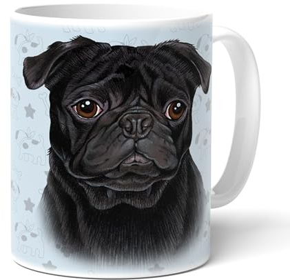 PUG/DOGUILLO negro taza de café. Divertida taza con frase y motivo de perro. Café perfecto en una gran taza. Bonito regalo para todos los amantes de los perros.