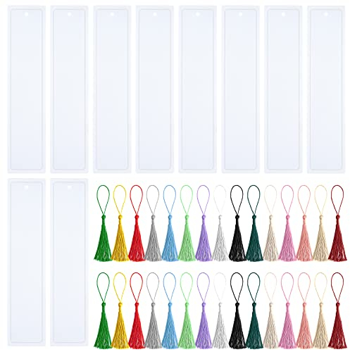 Lesezeichen Harz Form 10 Lesezeichen Epoxidharz Form mit 30 Bunten Quasten Rechteckige Silikonform für DIY Lesezeichen