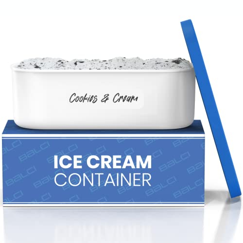 BALCI,Eisbehälter – 2 Liter – perfekte wiederverwendbare Gefrieraufbewahrung für hausgemachte Eisbehälter für Sorbet, lange Schaufel, stapelbar – Blau