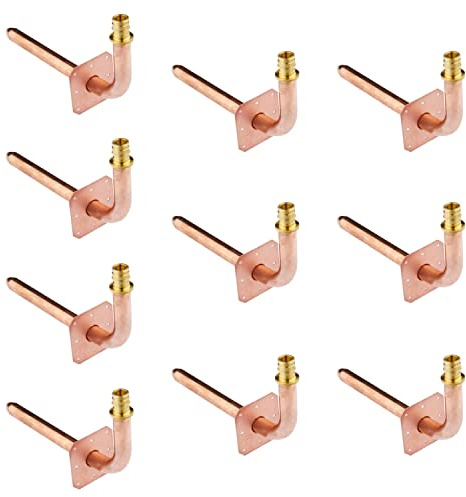 (Pack of 10) EFIELD Pex-A Expansion F1960 Connection, Copper Stub Out Elbow with Wall Flange, 1/2-8 Inch Length,(STUB014)