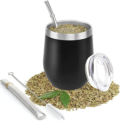ROCKY&CHAO Yerba Maté en Acier Inoxydable - Double paroi isolée Mate de calebasse, Kit Bombilla Maté - avec 2 Bombillas et 1 Pinceau, Tasse Maté Ensemble pour Yerba Mate Boire