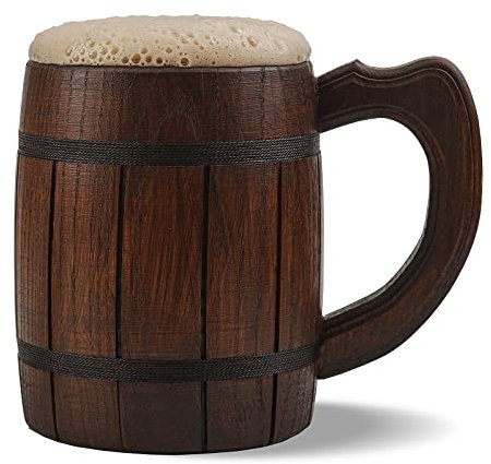 Handmade Wooden Rustic Beer Mug Real Oak Eco-friendly Wood Stainless Steel Cup 20 oz(600ml) Brown9 - Etno Motif Wood Viking Beer Mug Stein - Beer Tankard Irish Retro Halloween Mugs - Cowboys Beer Mug