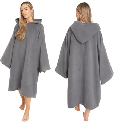 Brentfords Surf Poncho Mikrofaser für Erwachsene mit Kapuze Anthrazit, Schnelltrocknend