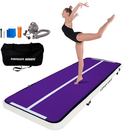 AirTrack Nordic Home Special Edition flerfärgad med luftpump, uppblåsbar gymnastikmatta, yogamatta, hållbar och lätt att bära, sportmatta, luftbana (lila)