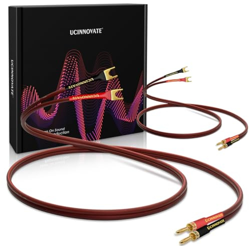 VVFLED 2 Pack HiFi OFC Speaker Cable with Banana Plug to Jumper Cable, Banana Plug to U Fork Plug 14AWG Speaker Wire Cord Jumper Bridge for Amplifier (2m / 6.56FT)