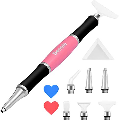 benote Stylo ergonomique pour peinture diamant avec double embout en caoutchouc et métal à visser - Outil de sélection de strass rond et carré pour loisirs créatifs - B10 Rose
