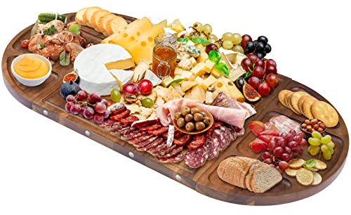 NiHome Servierplatte aus Akazienholz Magnetisch, Großes Servierbrett Holz 66 x 33 cm, Kombinierbares Charcuterie Board Set mit Quadratischer und Halbrunder Platte, Käsebrett für Party, Buffet, Küche