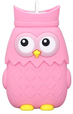 Mini Wärmflasche Silikon Mikrowelle Heizung Cartoon Stil der Eule für Winterreisen (Rosa)