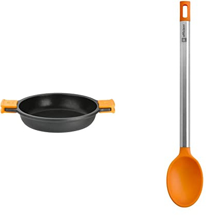 BRA Cacerola Baja, Aluminio, Negro, 45 cm & Efficient Cuchara de Cocina, Acero INOX, Nailon y Silicona, Naranja, 35 cm