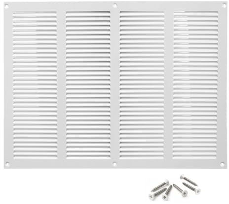 400x300mm Ventilationsgaller i Vitt Stål med Myggskydd - Metallgaller för Ventilation
