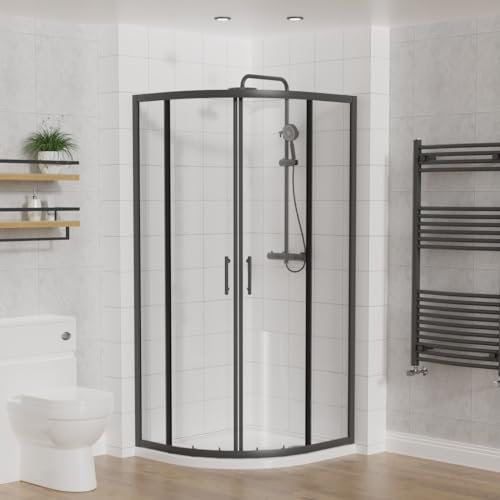 Aquariss Left/Right Offset Quadrant Shower Enclosure 6mm Easy Clean Glass Sliding Door Shower Cubicle Matt Black 900x800x1900mm