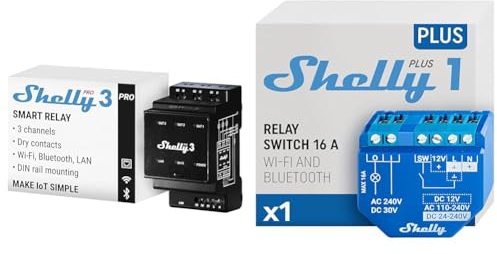 Shelly Pro 3 Wlan & Plus 1 Wlan & Bluetooth Smart Relais Schalter Hausautomation Kein Hub erforderlich Kabelloser Schalter DIY Fernsteuerung Garagentor