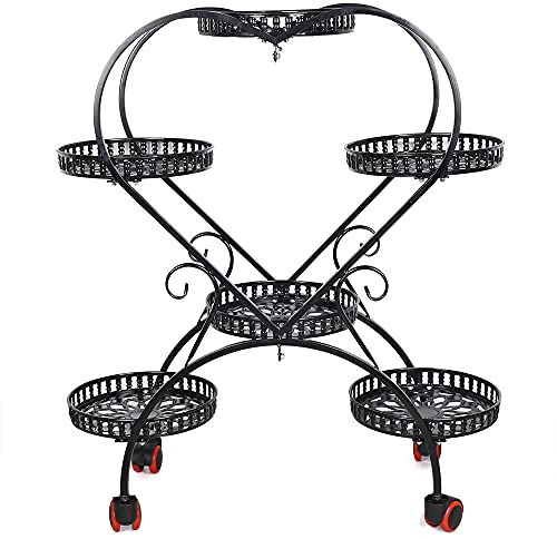 KEESUNG Pflanzenständer Metall Herzförmig mit Rädern, Blumentreppe Pflanzen Regal Blumenständer Blumenregal Pflanzenständer für Garten, Terrasse, Wohnzimmer, Ecke Balkon, Schlafzimmer, Schwarz