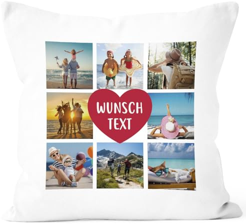 SpecialMe® Kissen-Bezug mit Foto Fotocollage bis zu 8 eigene Bilder Wunschtext Geschenk personalisierbar Baumwolle Weiss Standard