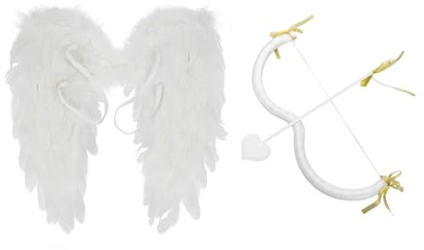 MSemis Damen Amor Cupid Kostüm Set Engel Federflügel mit Amor Bogen Pfeil Valentinstag Halloween Weihnachten Kostüm Party Cosplay Verkleidung
