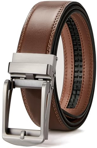 BOSTANTEN Mens Belt Leather Ratchet 1 3/8'' Belt For Men Gift Dress and Casual with Adjustable Buckle, Trim to Fit