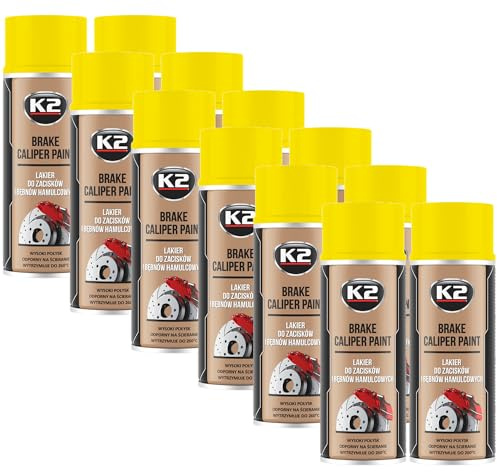 K2 Pintura para Pinzas de Freno Anticalórica Pack de 12 Color Amarillo Alta Resistencia a Temperaturas hasta +260°C 400 ML