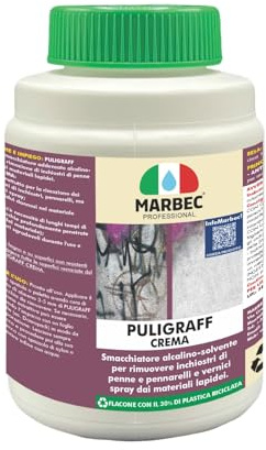 MARBEC Puligraff crema 1KG | Smacchiatore specifico per rimuovere inchiostri, pennarelli, vernici spray in genere dai materiali lapidei.