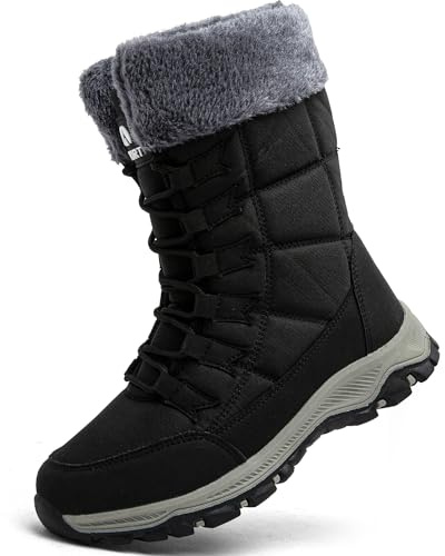 VTASQ Snow Boots Womens Waterproof Warm Fur Lined Ankle Boots Anti-Slip Ankle Boots Mid Calf Hiking Outdoor Lightweight Snow Shoes Black 5UK