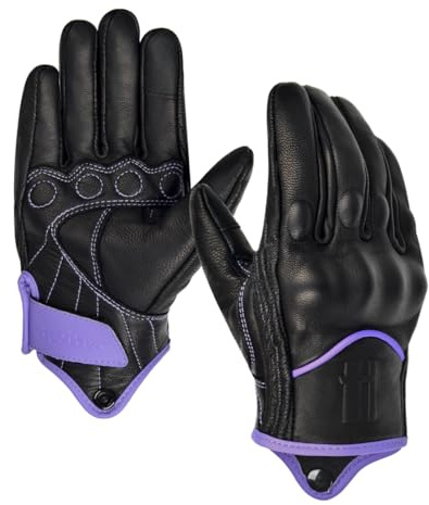 Harssidanza GL016UK - Guanti da moto in pelle, da donna, per corse su strada, ciclismo, arrampicata, powersports touchscreen, colore viola chiaro, taglia S