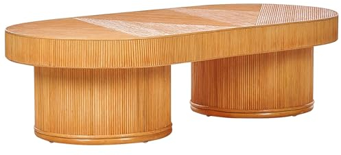Beliani Garten-Beistelltisch Rattan Hellbraun oval 150x70 cm niedrig 2 Standfüße Airole
