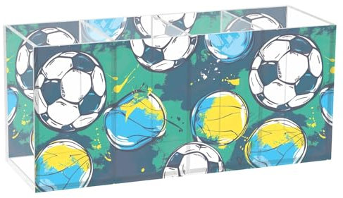 CHIFIGNO Cartoon-Fußball-Stifthalter, niedlicher Make-up-Pinselhalter, Acryl-Bleistiftbecher für Schreibtisch, 4 Fächer, Schreibtischzubehör für Zuhause, Schule, Büro