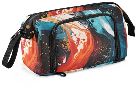 Federmäppchen mit großem Fassungsvermögen, rot/schwarz/blau, Marmor, Stifteetui, Schreibwaren-Tasche, Schule, Uni, Büro, Organizer für Teenager, Erwachsene, Studenten, Rot, Schwarz, Blau, Marmor,