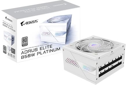 Gigabyte AORUS ELITE P850W 80 Plus Platinum Fully Modular PCIe 5.0 ICE Power Supply Unit, ATX 3.0, 12VHPWR GPU Connector, Flat Cables, 10 Year Warranty