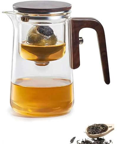JyqPcm Magische Teekanne mit Wassertrennung，Wassertrennung Glas Teekanne Mit Holzgriff, Press Control Magische Teekanne Glas,Geeignet für Teeliebhaber zur Verwendung zu Hause und im Büro