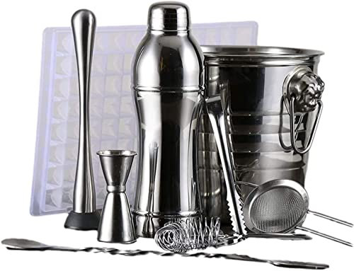 UHJKLA Juego de coctelera de 22 oz - Juego de coctelera Profesional para Mezclar Bebidas, medidor y Cuchara mezcladora - Herramientas de Barra de Acero INOX