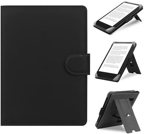 HoYiXi Universal Hülle für 6.8'',7“ Kindle ebook Readers,Kompatibel Paperwhite 2024-2019/Kobo Clara HD/Kobo Clara 2E Leder Stand Schutzhülle für 6-6.8'' Pocketbook/Tolino/Sony eReader,schwarz