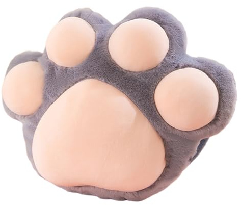 URFEDA Chauffe-Mains Douillet en Peluche, Coussin Peluche Patte de Chat, Peluche Griffe de Chat Gris 25cm, Coussin en Peluche Doudou Moelleux, Coussin Décoratif pour Lit, Voiture et Maison