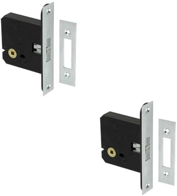 2 Pack Satin Chrome Mortice Lock for Sliding Bathroom Doors - Door Lock