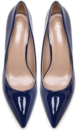 Gizelle Womens Office Work Shoes Ladies Low Heels Pointed Toe Party Wedding Court Shoes for Women UK, Navy Patent-5