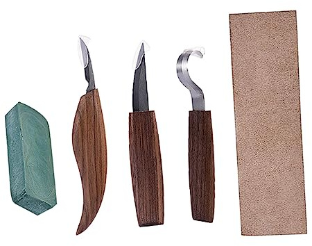 Set di 5 Scalpelli da Intaglio in Legno per Principianti | Marrone, Uso su Pino e Legno Tenero, Incisione e Rifinitura Cartone, Presa Antiscivolo