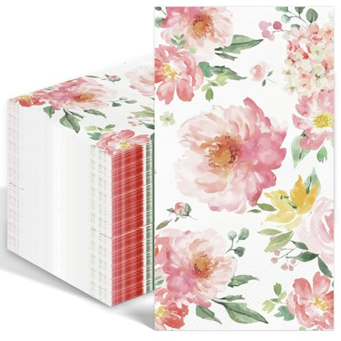 50 Stück Servietten Frühling, Servietten Hochzeit, Papierservietten mit Blumen Motiv, Servietten Taufe Mädchen, dekorative Einweg-Handservietten für shochzeiten, Geburtstage, Babys, Brautpartys