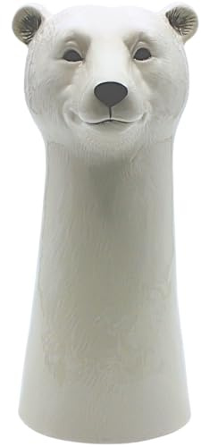 Dekohelden24 Vase Eisbär-Kopf, Dekovase, Bluemnvase, Tischvase, Tiervase, Eisbärenvase, Kopfvase, dekorative Blumenvase mit lasierter Oberfläche aus Keramik, in weiß, Größe: L/B/H 14cm x 13cm x 28cm.