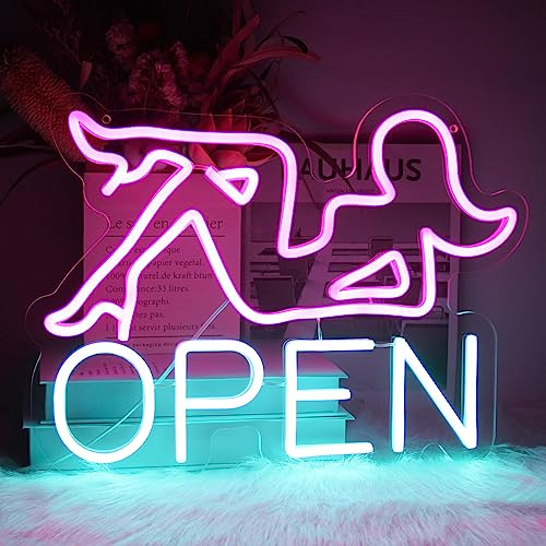 Open Neon Schild, LED dimmbares Bar Leuchtschild für Wanddekoration Party | Acryl LED Neonlicht, Blaues Leuchtschild, USB betrieben, Leicht Aufzuhängen, Dimmbar, für Bar Restaurant Hotel Shop Deko
