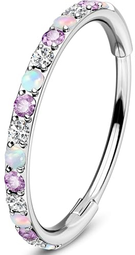 OUFER 20G Clicker Nasenpiercing Chirurgenstahl 316L Nasenring Transparente Violett CZ und Opal Helix Piercing Nose Hoop Knorpel Ohrpiercing für Frauen 7 mm