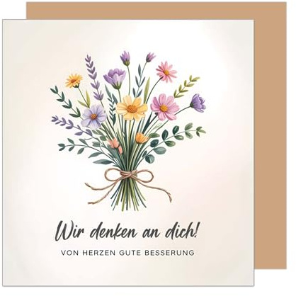 Edition Seidel Premium quadratische Karte zur Genesung mit Umschlag. Genesungskarte Grußkarte für Mann Frau Freund Freundin Mutter Vater gute Besserung Blumenstrauß (GXQ106 SW025)
