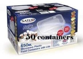 50 x Plastic Containers with Lids 650ml | Durable Microwavable | Heavy Duty | Takeaway | Reusable & Disposable C650 Plastic Food Container with Lids Made in UK