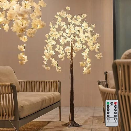 OOWOKS Beleuchteter Kirschblütenbaum 180cm, LED Baum licht 8 Lichtmodi mit Fernbedienung, Kunstpflanze Kirschblütenbaum Rosa mit 450 Lichter, Deko Lampe Indoor Outdoor für Haus Zuhause Party,180cm